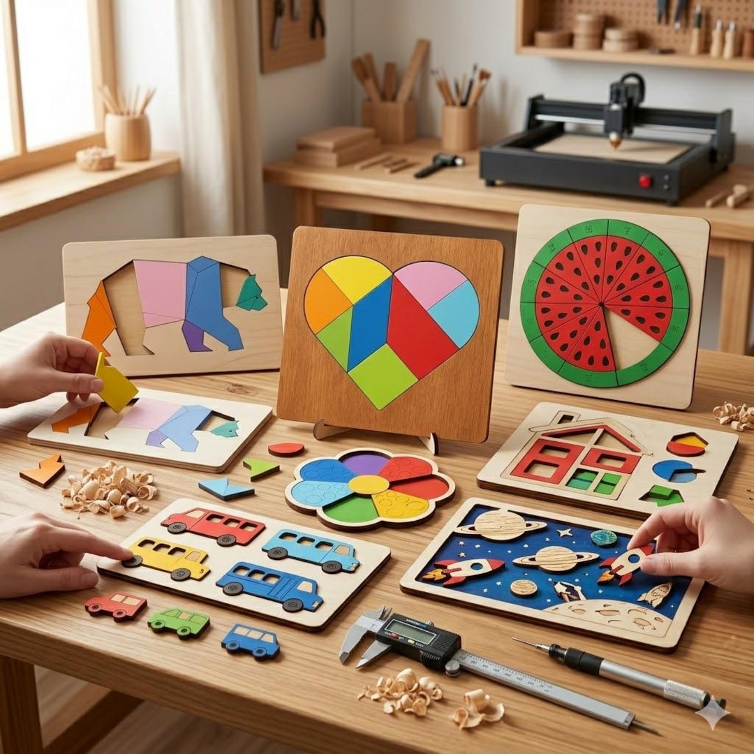 Montessori Puzzle Laser Cut Files Bundle, Toddler Educational Toy SVG ...