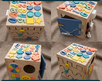 Cubo de actividades Montessori cortado con láser, cubo de actividades de madera SVG, juguete sensorial para armar