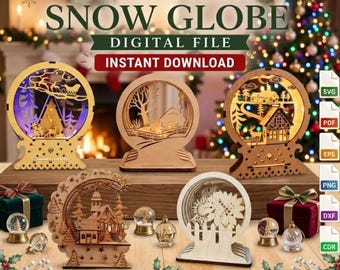 5 archivos de bolas de nieve navideñas cortadas con láser / Diseños de luces nocturnas LED festivas (descarga digital)