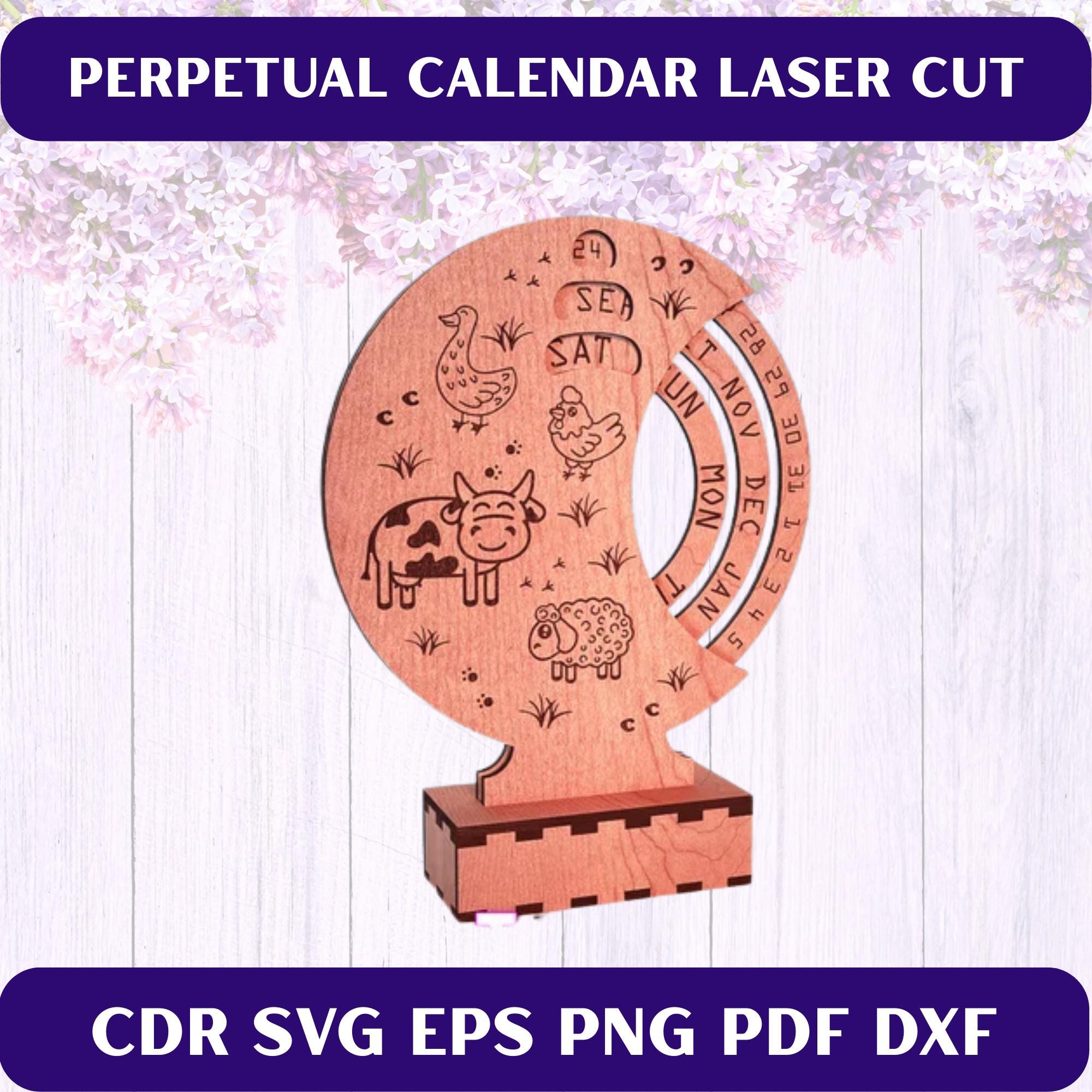 Perpetual Calendar SVG Laser Cut File, Rotating Desk Calendar, Wooden ...