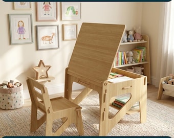 Kids Montessori Study Desk Laser Cut File | Wooden Chair Plans (Digital Download)