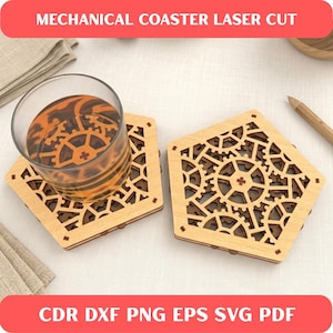 Mechanical Gear Coaster SVG Bundle, Laser Cut Wood Files, Modern Home Decor (Digital Download)
