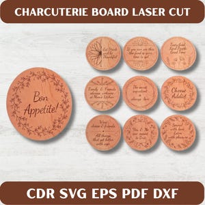 Laserskuren charkuteribräda SVG-paket, runda serveringsfatfiler (SVG, DXF)