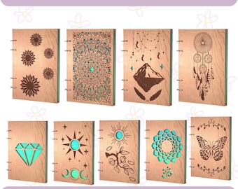 Laser Cut Wooden Notebook Cover SVG, Mandala, Moon (Digital Download)