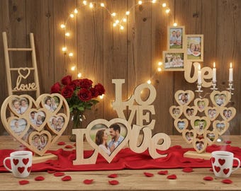 Valentine Photo Frame SVG Bundle, Love Heart Picture Frame DXF, Personalized Anniversary Gift Laser Cut Files, Digital Download for Cricut