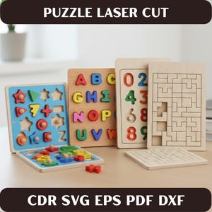 Paquete de archivos Montessori para corte láser, rompecabezas de números y alfabeto en formato SVG y DXF (descarga digital)