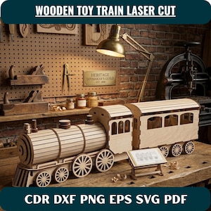 Wooden Toy Train Laser Cut Files, 3D Locomotive SVG DXF Template, Glowforge Model Train Plans, Christmas Gift Digital Download