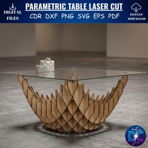 Parametric Table Laser Cut File SVG, Waffle Coffee Table DXF, CNC Router Files, 3D Interlocking Table Plan, Vector Download Cdr Pdf