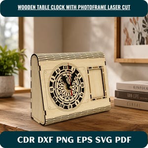 Wooden Table Clock Photo Frame Laser Cut File | 3D Desk Organizer (SVG, DXF)