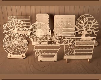 Paquete de archivos SVG para organizador de joyas cortado con láser, soporte para pendientes, expositor de collares (archivo digital)