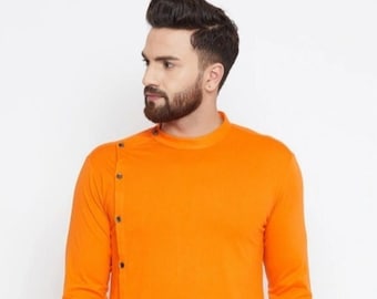 Orange Cotton Traditional Kurta: Handmade Designer Party Wear