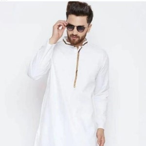 Handmade White Cotton Kurta: Men&#39;s Party Wear