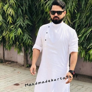 Mens White Cotton Kurta: Traditional Indian Shirt