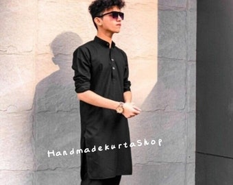 Conjunto de pijama Kurta de algodón negro para hombre: atuendo tradicional masculino