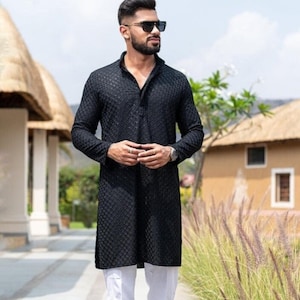 Black Kurta for Men Etsy UK