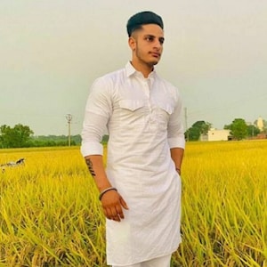 Mens Cotton Silk Blend Kurta: White Indian Pathani Shirt