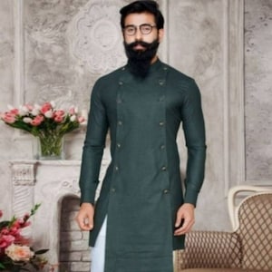 Men&#39;s Indian Designer Kurta Man&#39;s Cotton Top, Indian Kurta Wedding Kurta, Party Wear Man Outfit,Solid Color Dark Green kurta pajama set,