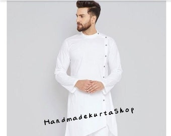 Mens White Cotton Kurta: Traditional Party Wear