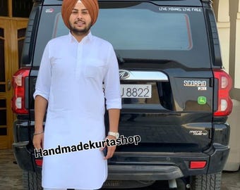 Mens White Cotton Kurta Pajama Set: Indian Meditation Suit