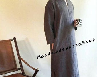 Men's Linen Kaftan: Lead Grey Loose Fit Tunic