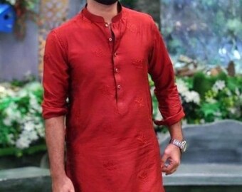 Maroon Cotton Indian Kurta: Traditional Party Wear