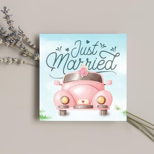 Just married car card, just married card personalised, car bride groom card, just married gift card, just married wedding greeting card