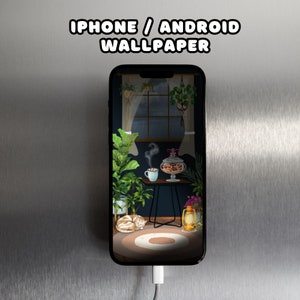 Android iphone wallpaper Minimalist aesthetic cozy room cartoon iphone/tablet wallpaper backgrounds instant digital download aesthetic