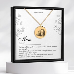 Custom Photo Engraved Necklace, Mom Definition Gift, Personalized Mother’s Day Gift, Message Card Jewelry for Mom’s Birthday