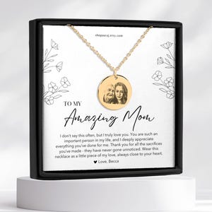 Personalized Photo Engraved Necklace for Mom, Custom Portrait Pendant, Mother's Day Gift, Silver Jewelry Gifts for Mom Birthday Christmas