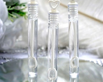 12 -100 white wedding bubble tubes with heart shaped handle