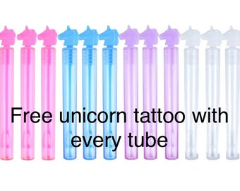 2-100 unicorn bubble tubes, stocking filler/gift/toy/reward