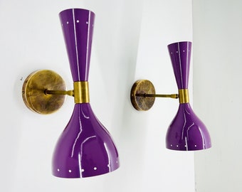 Pair of Purple  Wall Sconce Pair, Mid Century Italian Wall Sconce Diabolo Bedside Wall Lamp