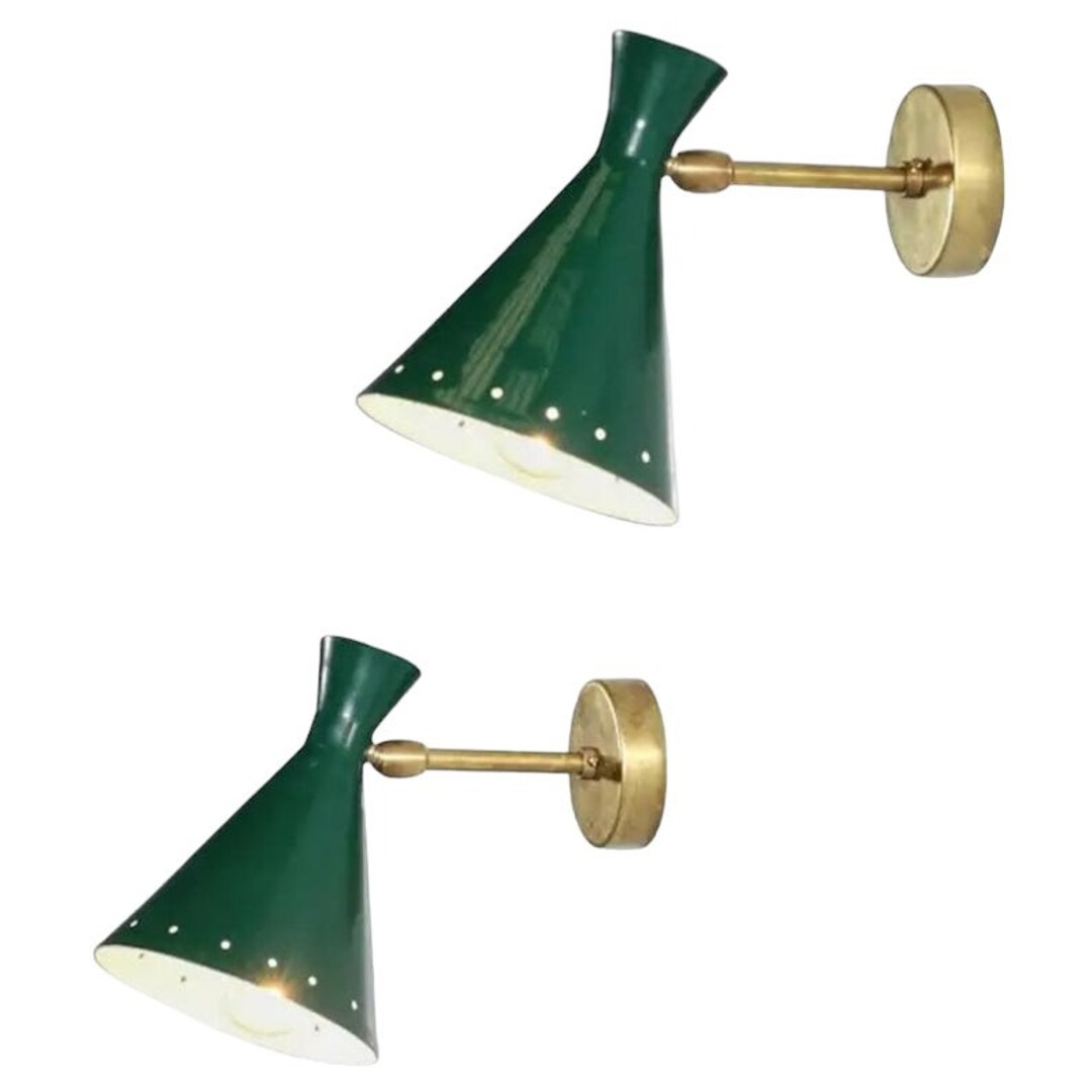 Pair of Italian Tea Green Wall Lamps Elegant Set of 2, Handcrafted