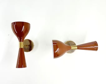 Handcrafted Brass Two-Light Wall Sconce, Mid-Century Modern Reading Lamp