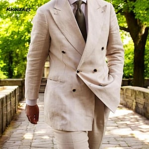 Men Suit - Men Linen Suit - Men Wedding Suit - Suit For Men - Double Breasted Suit - Linen Suit - Groom Wedding Wear - Linen Wedding Wear