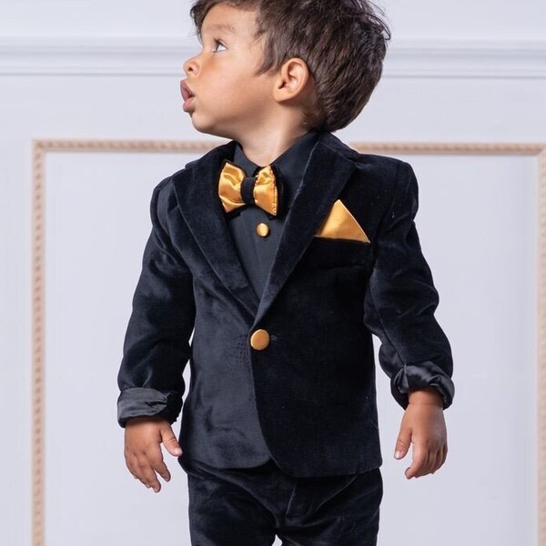 Kid's Velvet Suit - Black Two Piece Suit For Boy - Suit For Kid - Suit For Boy - Kid's Wedding Suit - Wedding Wear Suit - Gift For Baby Boy