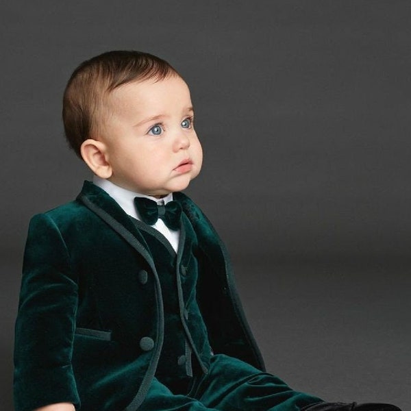 Kid's Velvet Suit - Green Velvet Suit - Elegant Green Velvet Toddler Suit - Uncle Wedding Suit - Kid's Clothing - Elegant Green Wedding Suit