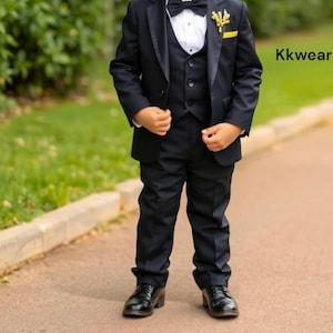 Toddler Black Three Piece Suit - Baby Boy Suit - Little Groomsmen Suit - Ring Bearer Suit - Page Boy Dress - Dresses For Kids - Boy&#39;s Dress