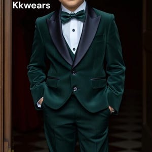 Green Three Piece - Kid Velvet Suit - Green Tuxedo Suit - Suit For Kid - Toddler Green Suit - Green Velvet Suit - Page Boy Suit Toddler Suit