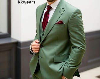 Men Green Suit - Men Wedding Suit - Men Wedding Clothing - Suit For Groom - Suit For Prom - Green Three Piece - Men Green Suit - Men's Suit