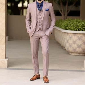 Dusty Pink Suit - Men Suit - Men Wedding Suit - Groom Wedding Wear - Party and Suit - Suit For Men - Party Wear Suit - Pink Three Piece