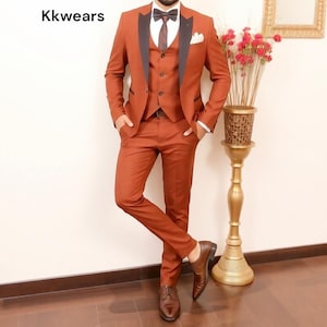 Rust Orange Suit - Men Suit - Men Orange Suit - Groom Wedding Wear - Best Men Suit - Wedding Attire - Slim Fit Suit - Party Wear Suit