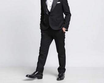 Toddler Black Cotton Tuxedo Suit - Wedding Outfit (Coat+Vest+Pant)