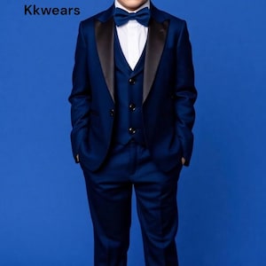 Baby Boy Suit - Kid&#39;s Clothing - Kid Tuxedo Suit - Ring Bearer Suit - Page Boy Suit - Dress For Little Groomsmen - Blue Three Piece Suit Set