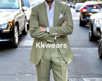 men green suit,green linen suits,groom wedding wear,suit for men,linen wedding dress,bespoke wedding attire, slim fit suit,gift for groom