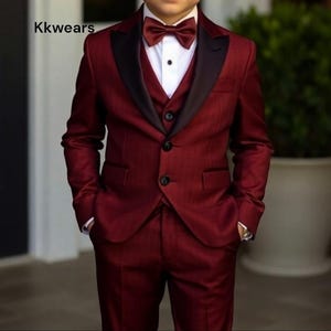 Boy Maroon Suit - Kid Maroon Suit - Maroon Three Piece - Suit For Boy - Kid Tuxedo Suit - Maroon Kid Jacket - Gift For Toddler - Toddler