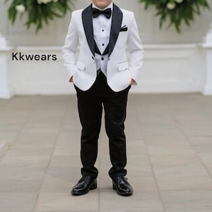 Kinderweißer Anzug - Anzug für Kind - Kinderkleidung - Party Wear Anzug - Kinderhochzeitskleidung - Weiße Smokingjacke - Jungenhochzeitsjacke - Jungenanzüge