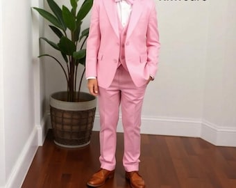 Conjunto de algodão rosa de 3 peças – Roupa infantil para casamento