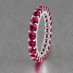 Ruby Eternity Ring, Full Band, Round Cut, Custom Sizes July birthstone god platted rose gold platted Sterlling silver very pretty