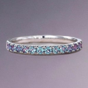 Genuine Half Eternity Alexandrite Wedding Band: June Birthstone Stacking Ring 925 Sterling Silver Jewellery Bands